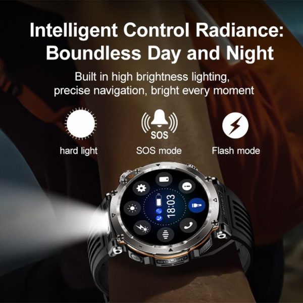 HT30 1.7 inch IP68 Waterproof Steel Band Smart Watch, Support Flashlight / Banknote Detector Light / Compass (Black) - Image 6