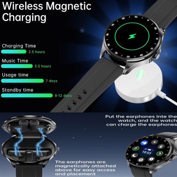 X20 1.43 inch IP67 Waterproof 2 in 1 Bluetooth Earphone Smart Watch (Black) - Image 5
