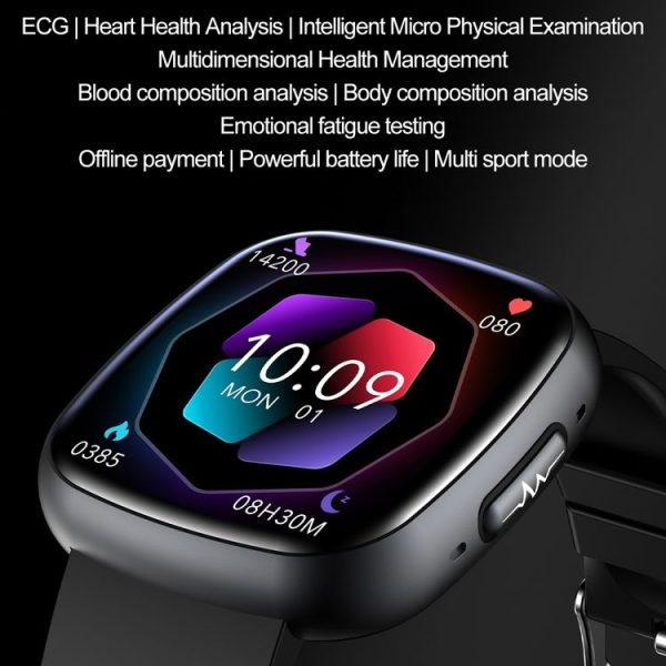 ET593 1.75 inch IPS Square Screen Smart Watch, ECG Electrocardiogram / Blood Sugar Monitoring (Black) - Image 4