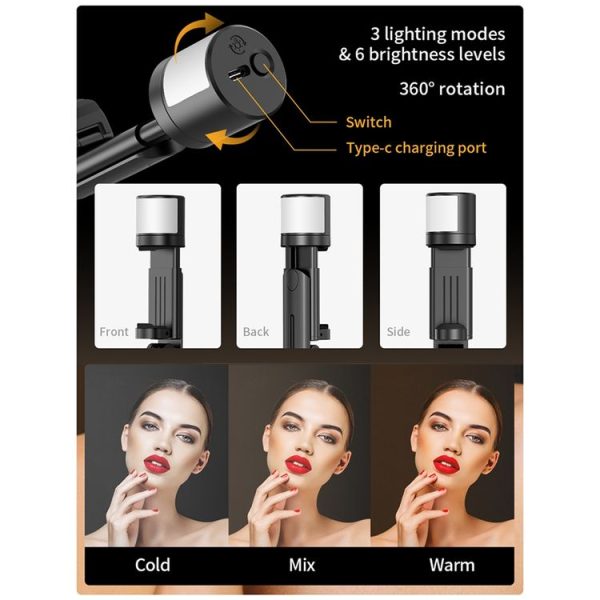 FUNSNAP Q12s 360 Degree Rotatable Fill Light Selsie Stick (Black) - Image 4