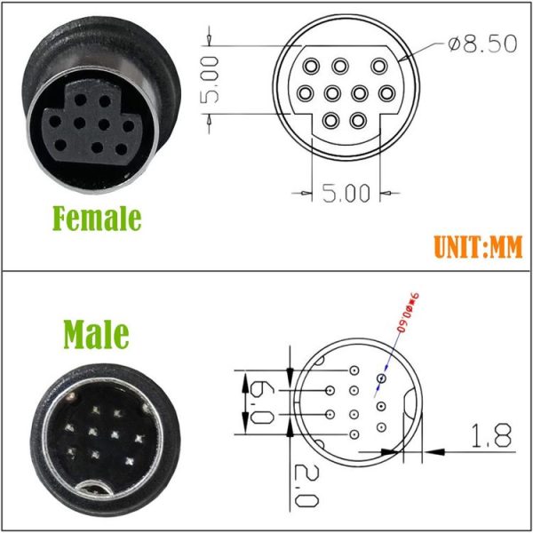 Double Curved mini DIN 9 Pin TV Audio Adapter Cable, Length: 0.5m (Black) - Image 5