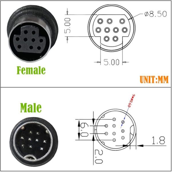 Curved mini DIN 9 Pin Male to Female TV Box Adapter Cable, Length: 0.5m (Black) - Image 5