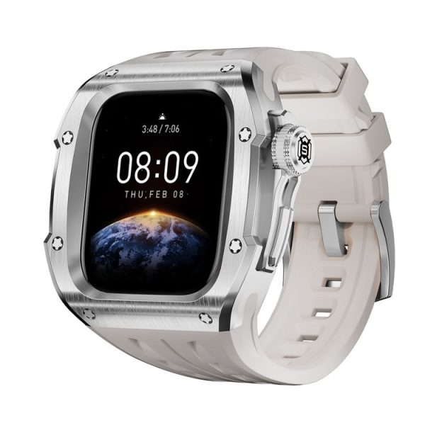 Apple Watch Series 10 46mm RedPepper Armor Metal Case Integrated Silicone Watch Band (Steel White)