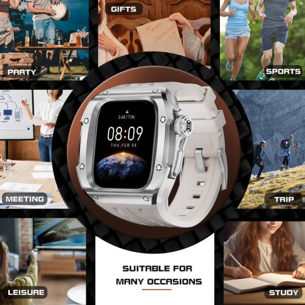 Apple Watch Series 10 46mm RedPepper Armor Metal Case Integrated Silicone Watch Band (Steel White) - Image 11
