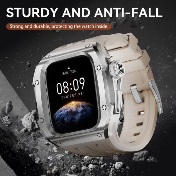 Apple Watch Series 10 46mm RedPepper Armor Metal Case Integrated Silicone Watch Band (Steel White) - Image 9