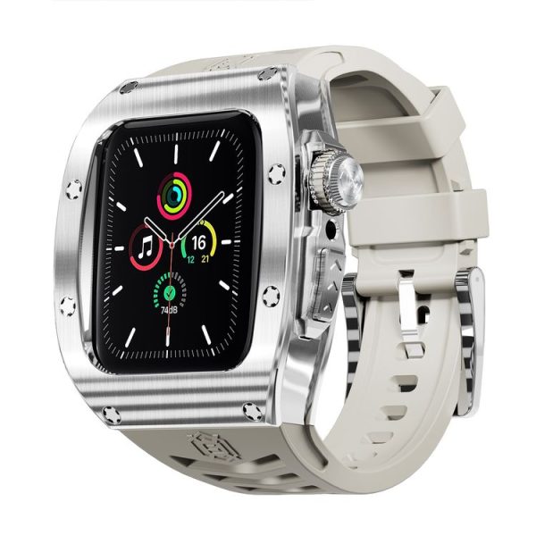 Apple Watch 44mm / 45mm RedPepper Armor Metal Case Integrated Silicone Watch Band (Sliver White)