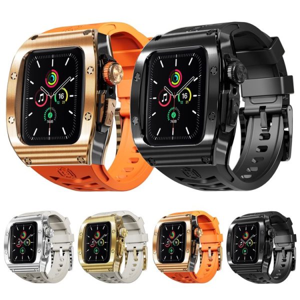 Apple Watch 44mm / 45mm RedPepper Armor Metal Case Integrated Silicone Watch Band (Sliver White) - Image 11