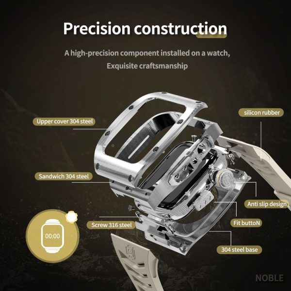 Apple Watch 44mm / 45mm RedPepper Armor Metal Case Integrated Silicone Watch Band (Sliver White) - Image 4