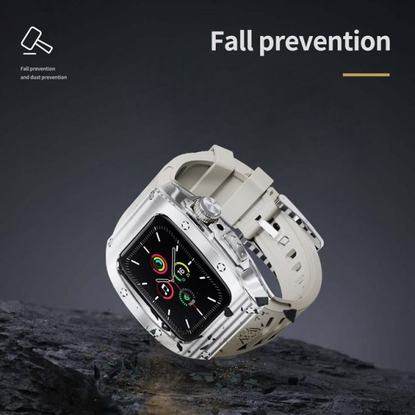 Apple Watch 44mm / 45mm RedPepper Armor Metal Case Integrated Silicone Watch Band (Sliver White) - Image 6