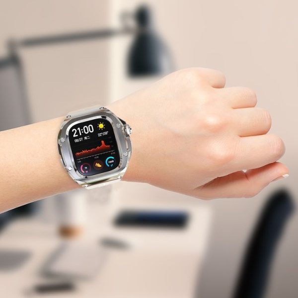 Apple Watch Ultra 1 / 2 49mm RedPepper Armor Metal Case Integrated Silicone Watch Band (Steel Black White) - Image 11