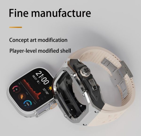 Apple Watch Ultra 1 / 2 49mm RedPepper Armor Metal Case Integrated Silicone Watch Band (Steel Black White) - Image 2