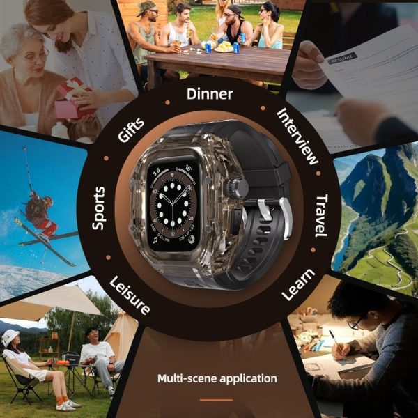 Apple Watch Ultra 1 / 2 49mm RedPepper Armor Metal Case Integrated Silicone Watch Band (Clear Black Black) - Image 11