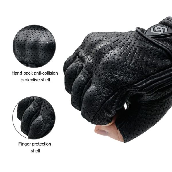 WUPP CS-1045A Motorcycle Racing Cycling Leather Breathable Half Finger Gloves, Size: M (Black) - Image 4