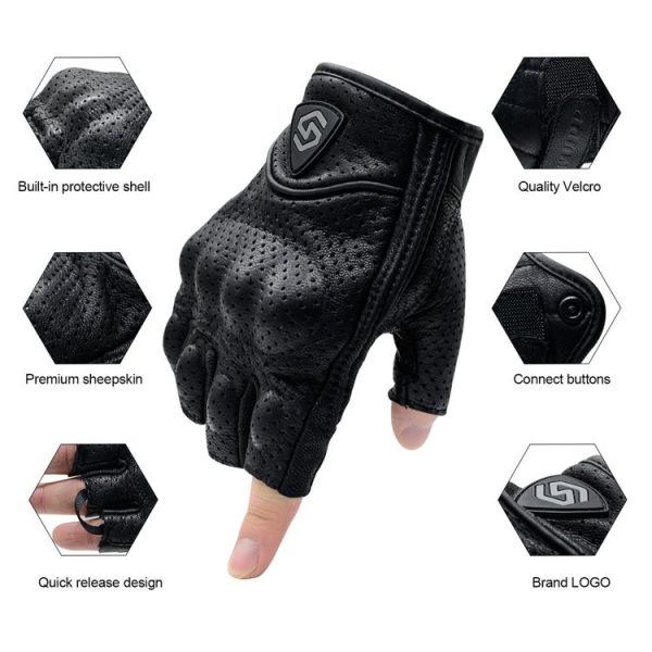 WUPP CS-1045A Motorcycle Racing Cycling Leather Breathable Half Finger Gloves, Size: M (Black) - Image 5