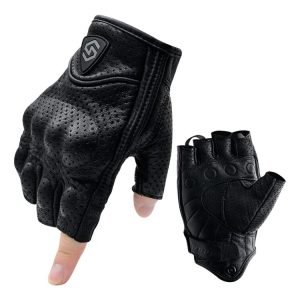 WUPP CS-1045A Motorcycle Racing Cycling Leather Breathable Half Finger Gloves, Size: L (Black)