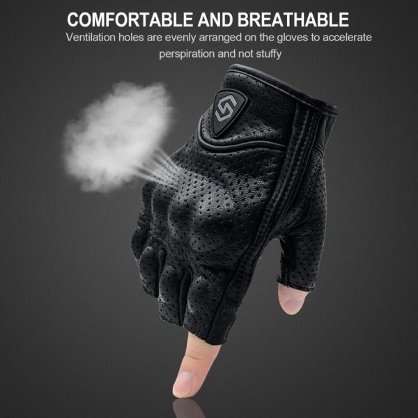 WUPP CS-1045A Motorcycle Racing Cycling Leather Breathable Half Finger Gloves, Size: XL (Black) - Image 7