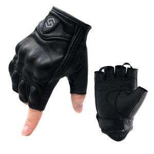 WUPP CS-1046A Motorcycle Racing Cycling Windproof Leather Half Finger Gloves, Size: M (Black)