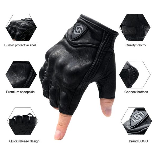 WUPP CS-1046A Motorcycle Racing Cycling Windproof Leather Half Finger Gloves, Size: M (Black) - Image 7