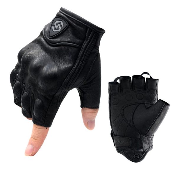 WUPP CS-1046A Motorcycle Racing Cycling Windproof Leather Half Finger Gloves, Size: XL (Black)