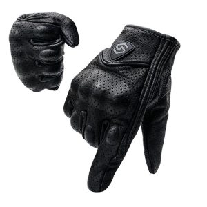 WUPP CS-1048A Motorcycle Racing Cycling Windproof Breathable Leather Full Finger Gloves with Holes, Size: L (Black)