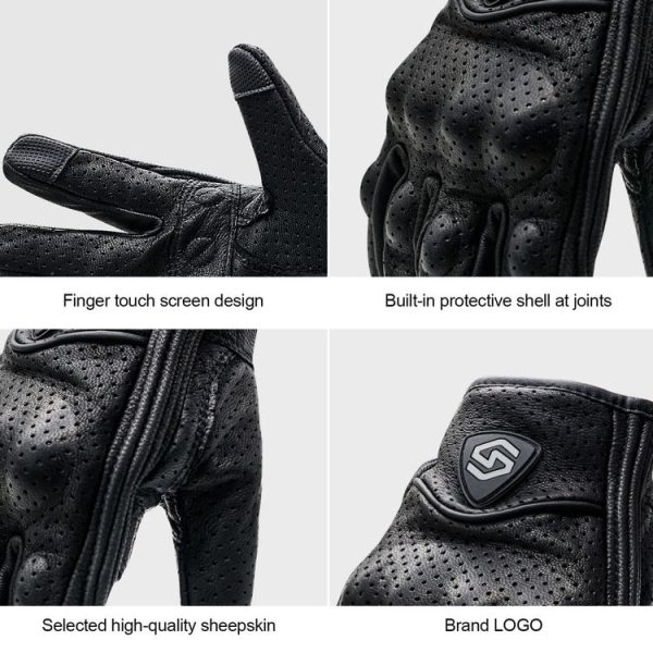 WUPP CS-1048A Motorcycle Racing Cycling Windproof Breathable Leather Full Finger Gloves with Holes, Size: L (Black) - Image 6