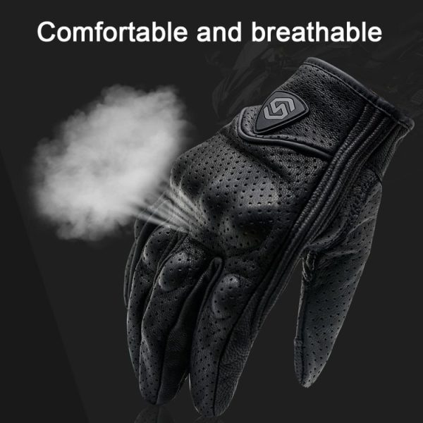 WUPP CS-1048A Motorcycle Racing Cycling Windproof Breathable Leather Full Finger Gloves with Holes, Size: L (Black) - Image 7
