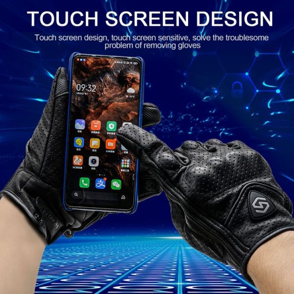 WUPP CS-1048A Motorcycle Racing Cycling Windproof Breathable Leather Full Finger Gloves with Holes, Size: L (Black) - Image 9