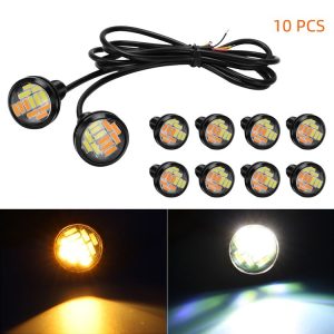 10 PCS 23mm 12LEDs SMD-4014 DC9-80V Motorcycle Eagle Eye Light (White and Yellow Light)