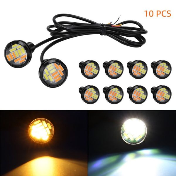 10 PCS 23mm 12LEDs SMD-4014 DC9-80V Motorcycle Eagle Eye Light (White and Yellow Light)