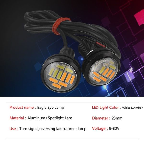 10 PCS 23mm 12LEDs SMD-4014 DC9-80V Motorcycle Eagle Eye Light (White and Yellow Light) - Image 7