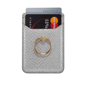 MUXMA Snake Texture RFID Mobile Phone Back Stick Card Bag with Ring (Grey)