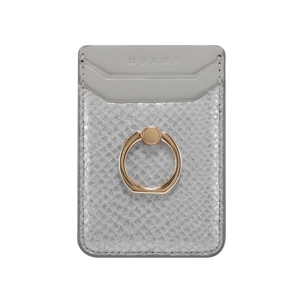MUXMA Snake Texture RFID Mobile Phone Back Stick Card Bag with Ring (Grey) - Image 2