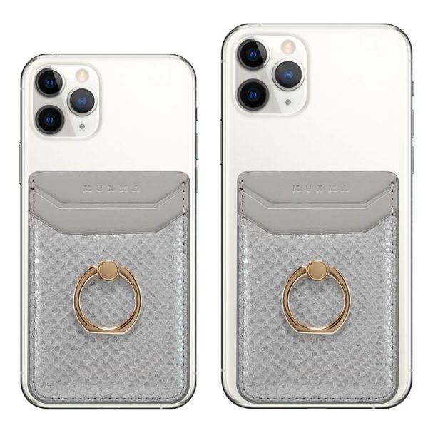 MUXMA Snake Texture RFID Mobile Phone Back Stick Card Bag with Ring (Grey) - Image 4