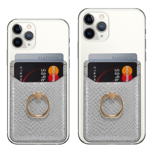 MUXMA Snake Texture RFID Mobile Phone Back Stick Card Bag with Ring (Grey) - Image 5