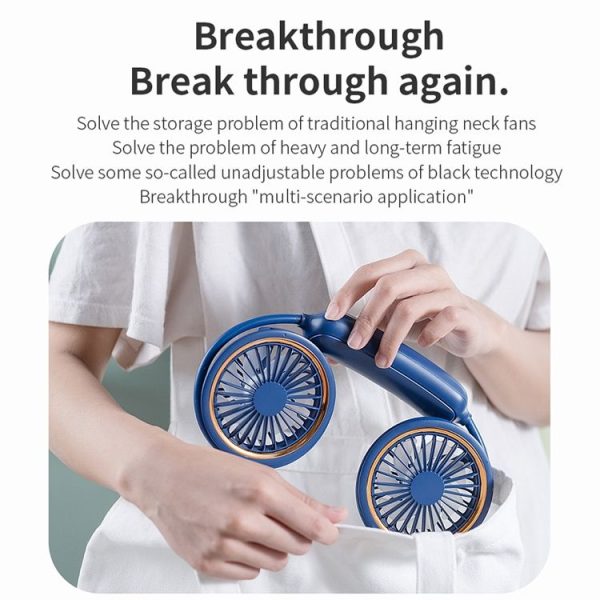 WS36 4.5W 1800mAh Angle Adjustable Three-speed Silent Hanging Neck Fan Multi-function Handheld and Desktop Small Fan (Blue) - Image 5