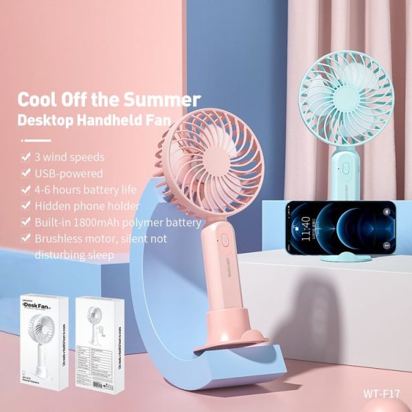 WK WT-F17 Portable Handheld Desktop Bracket Fan (Pink) - Image 8