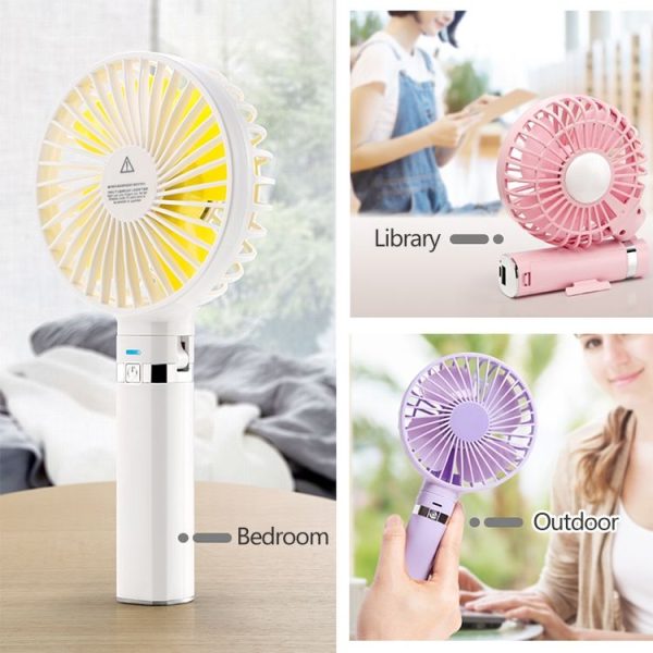 S2 Portable Foldable Handheld Electric Fan, with 3 Speed Control & Night Light (Pink) - Image 11