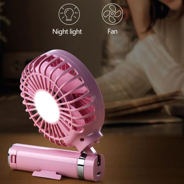 S2 Portable Foldable Handheld Electric Fan, with 3 Speed Control & Night Light (Pink) - Image 12