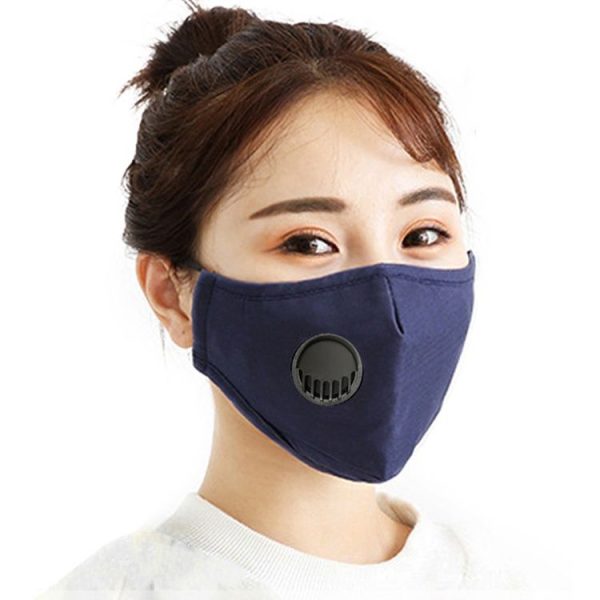 Men Women Washable Replaceable Filter Breath-Valve PM2.5 Dustproof Face Mask (Navy Blue) - Image 2