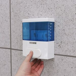 300ml Wall-mounted Plastic Singe-Tube Manual Press-type Shower Gel Foam Soap Dispenser (Blue)