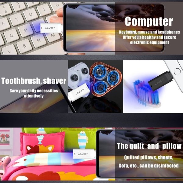 8 Pin Ultra Portable Germicidal Lights Smartphone UV Sanitizer (Black) - Image 10