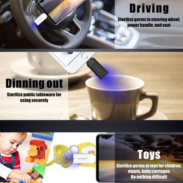 8 Pin Ultra Portable Germicidal Lights Smartphone UV Sanitizer (Black) - Image 9