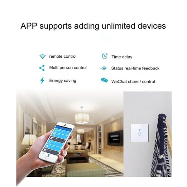 Sonoff Touch 86mm 1 Gang Tempered Glass Panel Wall Switch Smart Home Light Touch Switch, Compatible with Alexa and Google Home, AC 90V-250V 400W 2A - Image 9