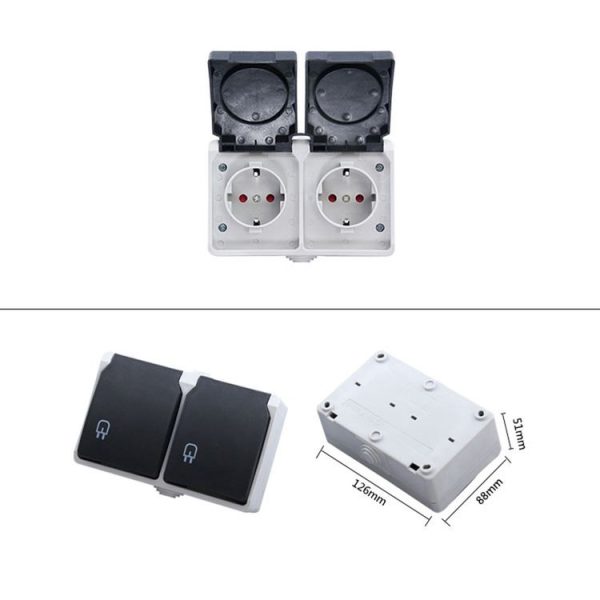 IP44 Waterproof Double-connection Socket with Cover, EU Plug - Image 2