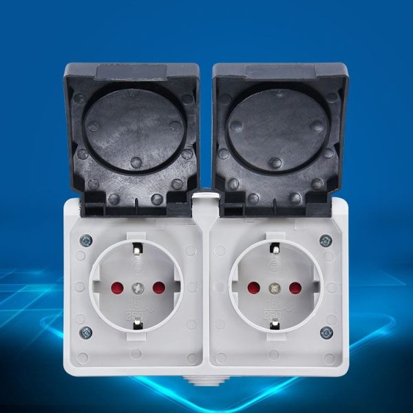 IP44 Waterproof Double-connection Socket with Cover, EU Plug - Image 5