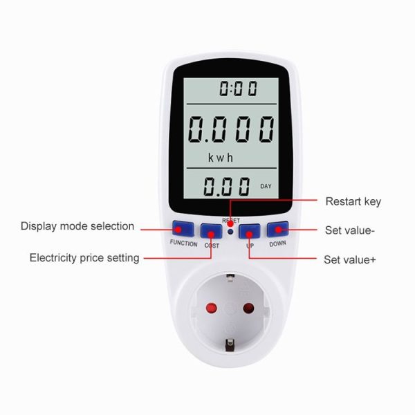 AC 230V 50Hz Max 16A LCD Display Energy Meter Watt Volt Voltage Power Analyzer Automatic Electricity Monitor Analyzer Power, EU Plug - Image 5