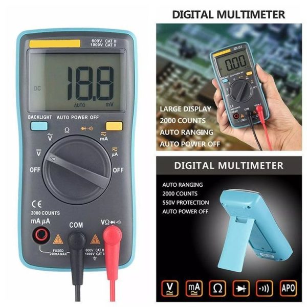 ZT98 CAT III 600V Portable Digital Multimeter 2000 Counts Back-light AC / DC Current Voltage Tester Meter with LCD Screen & Holder - Image 6