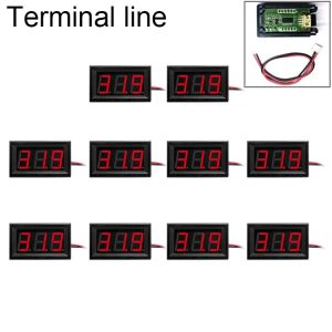 10 PCS 0.56 inch 3 Terminal Wires Digital Voltage Meter with Shell, Color Light Display, Measure Voltage: DC 0-100V (Red)