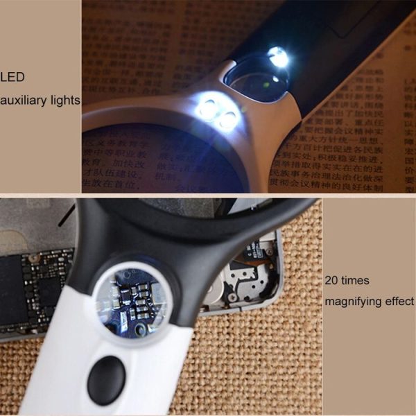 Reading Visual Magnifier with 3 LED Light, Mini Portable 3-45X Handheld (Black) - Image 5