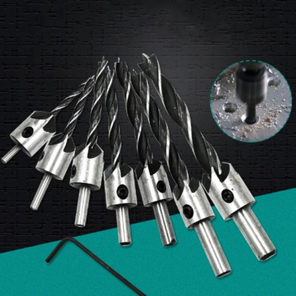 7 in 1 Woodworking Countersink Chamfer Three-Pointed High-Speed Steel Drill Bits Set, 3-10mm - Image 2